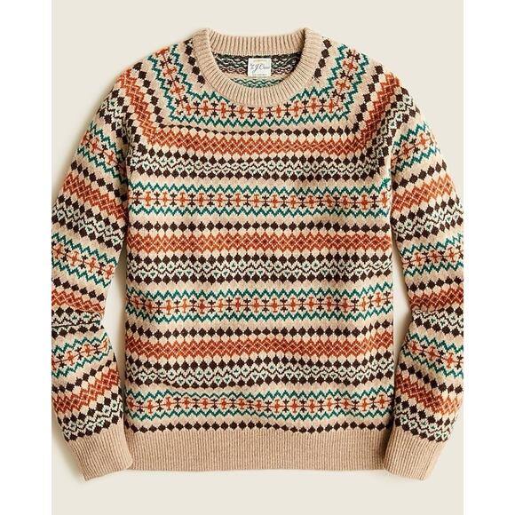 J.Crew Sweater Mens Medium Fair Isle Lambswool Knit Nordic Grandpa Crew Neck - Picture 1 of 16